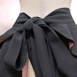 リバーシブル 黒裏ピンク フリル サッシュベルト リボン W67〜87cm 太ベルト 着物リメイク リボン N71109 10枚目の画像