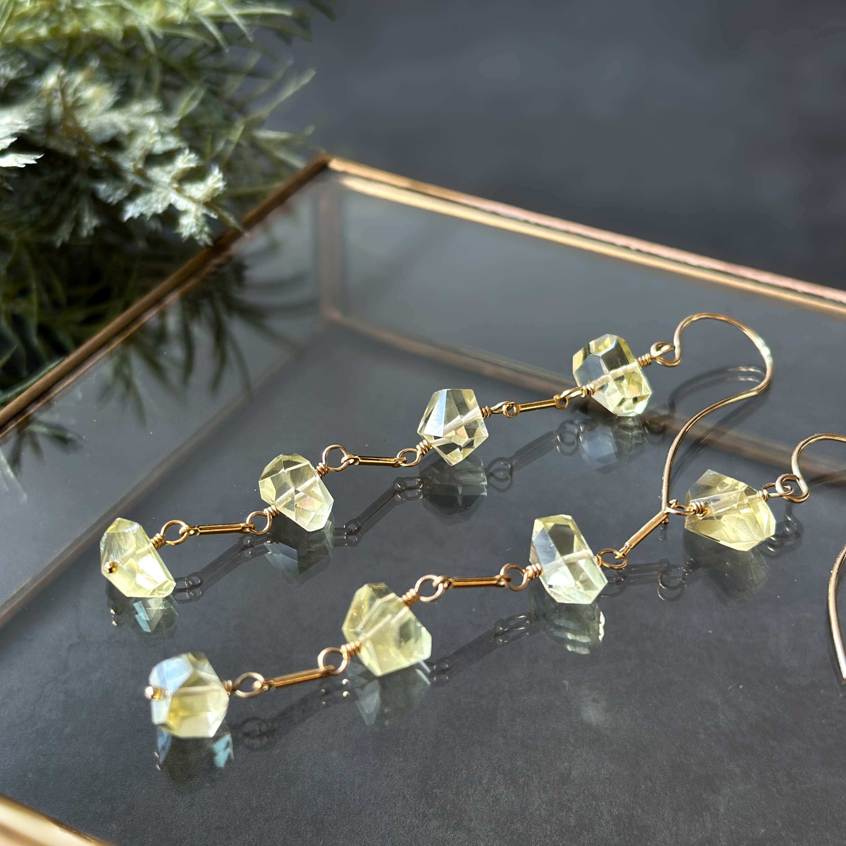 1点もの*14kgf*レモンクォーツのロングピアス／イヤリング*