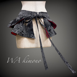 サッシュベルト付き 黒赤MIX パッチワークワンピース S～M 着物