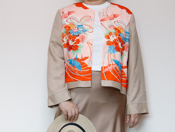 【１点もの】KIMONO CREW NECK JACKET  -ヴィンテージ着物を使ったクルーネックジャケット 16枚目の画像