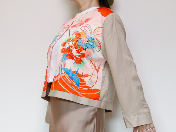 【１点もの】KIMONO CREW NECK JACKET  -ヴィンテージ着物を使ったクルーネックジャケット 7枚目の画像