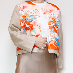 【１点もの】KIMONO CREW NECK JACKET  -ヴィンテージ着物を使ったクルーネックジャケット 3枚目の画像