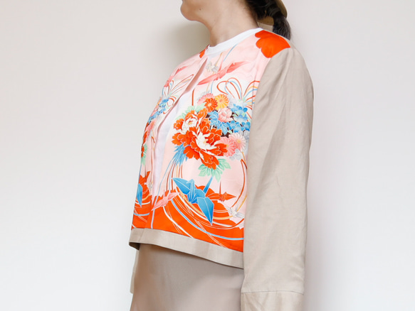 【１点もの】KIMONO CREW NECK JACKET  -ヴィンテージ着物を使ったクルーネックジャケット 5枚目の画像