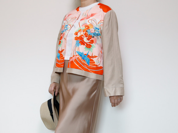 【１点もの】KIMONO CREW NECK JACKET  -ヴィンテージ着物を使ったクルーネックジャケット 17枚目の画像