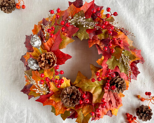 紅葉楓のリース 〜サンキライのリース〜 クリスマスリース・秋リース