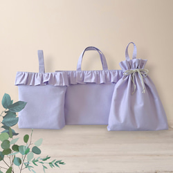 ハート柄とギンガムチェック・フリルの入園入学3点セット モノトーン