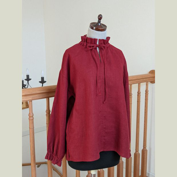スタンドフリル　スキッパー　プルオーバー　ブラウス　リネン