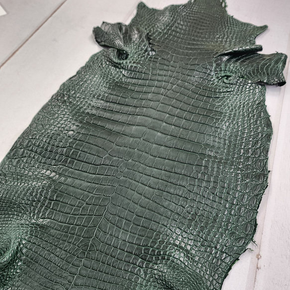 ワニ革　クロコ  半艶マット  ダークキプロス　No.C008771 14枚目の画像