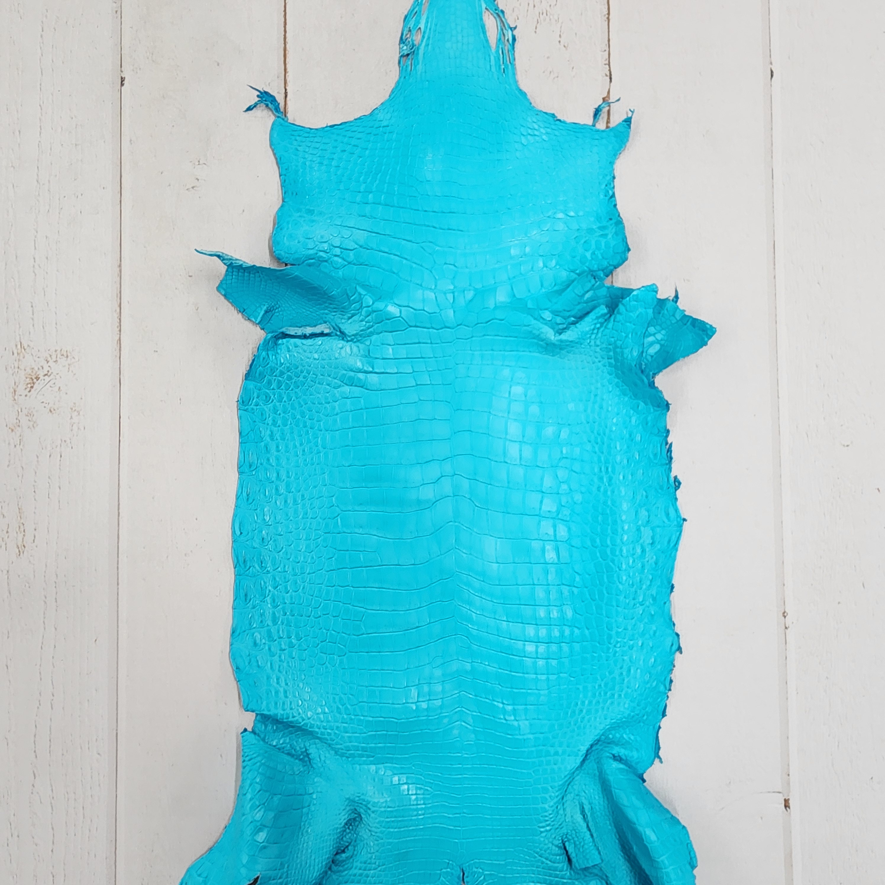 ワニ革 クロコ 半艶マット  セルリアンブルー　No.C008562