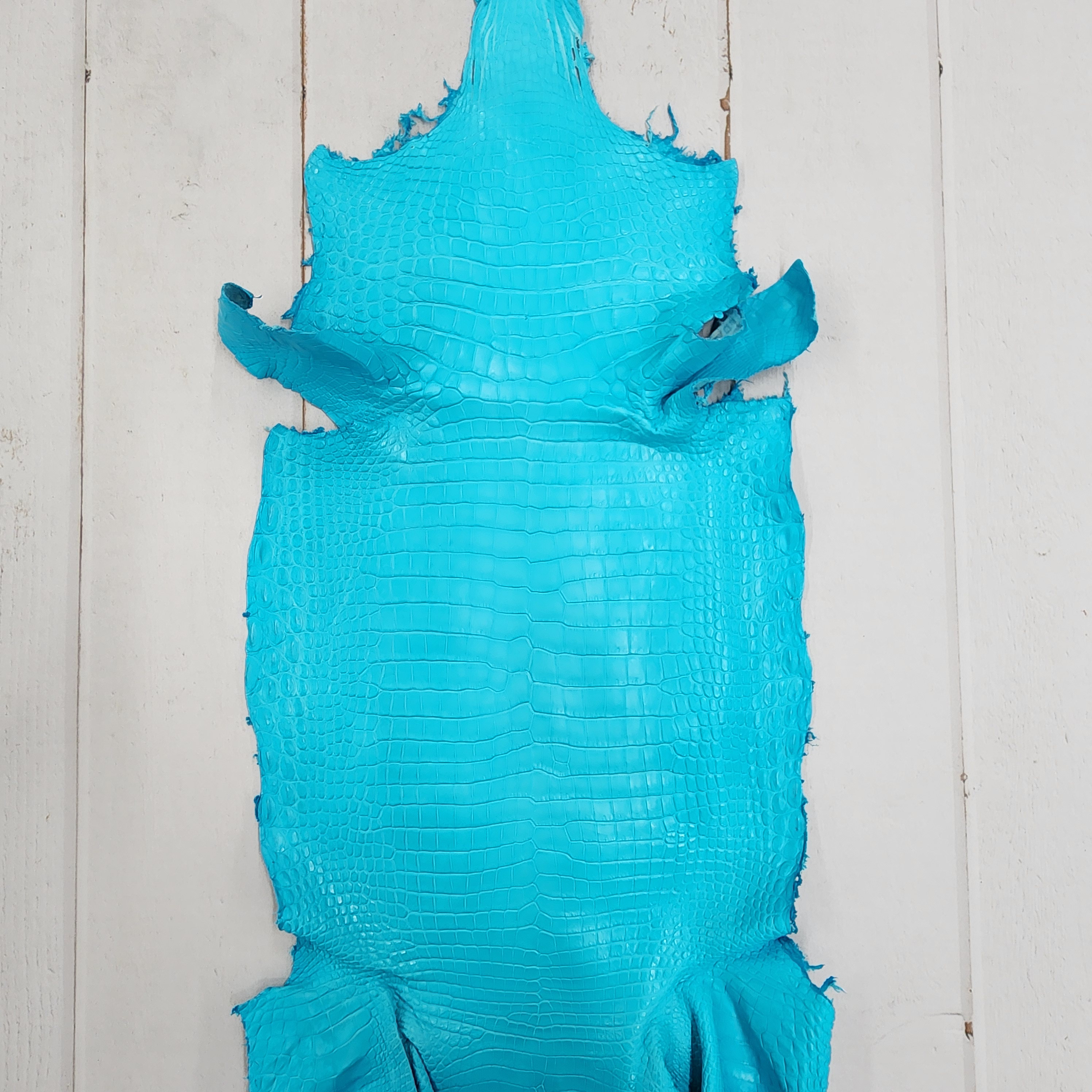 ワニ革 クロコ 半艶マット  セルリアンブルー　No.C008563