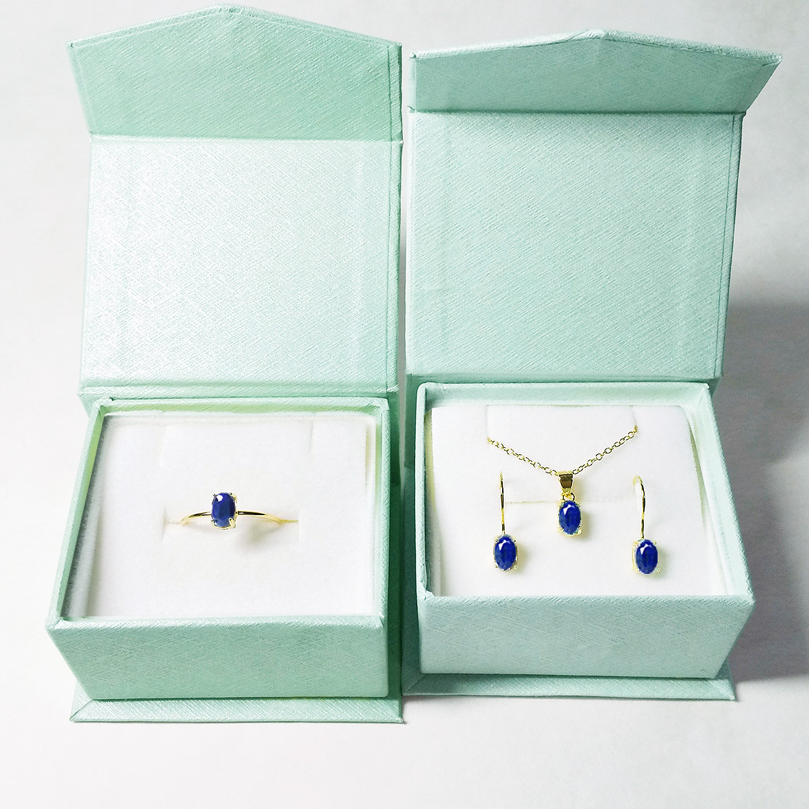 ラピスラズリ (オーバルカット6×4mm)　指輪&ピアス&ネックレス 3点セット　[送料無料]