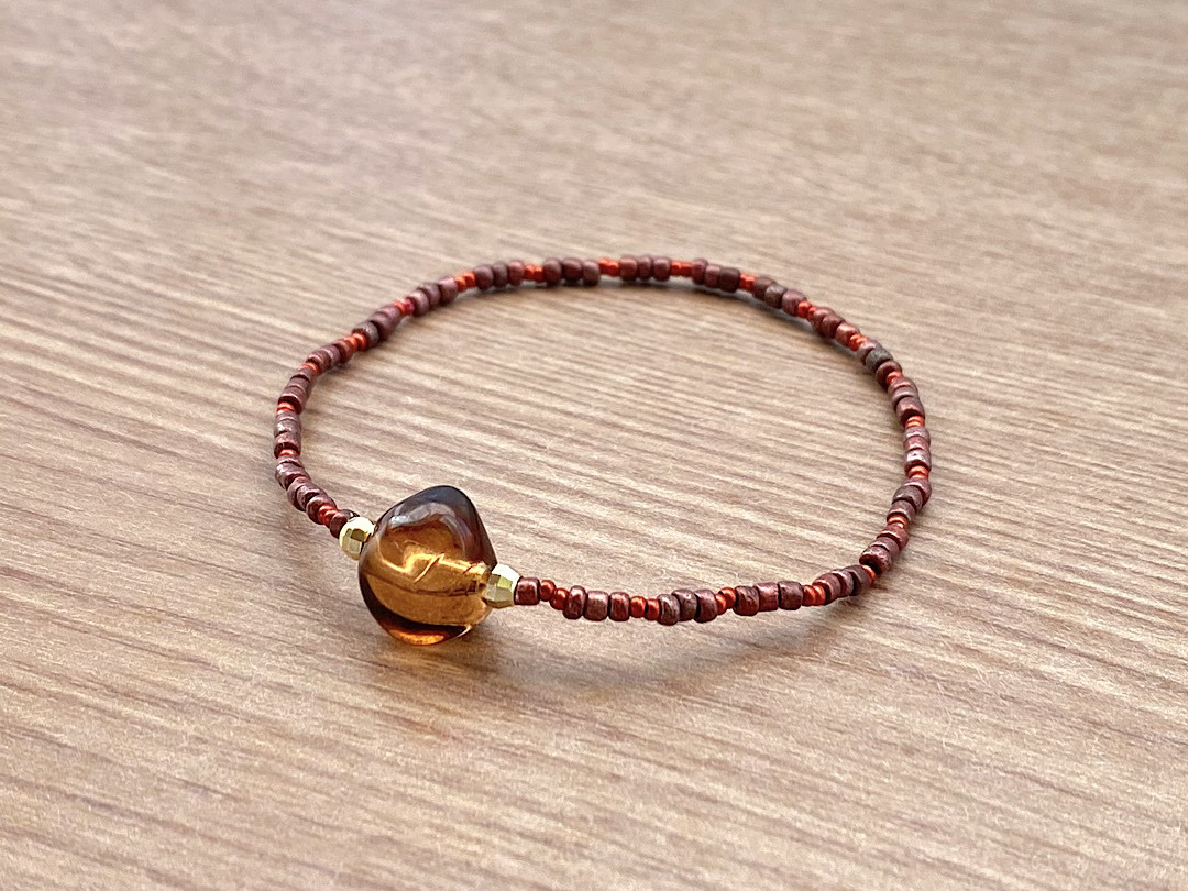 スモーキーアンバー & ローズレッド ブレスレット