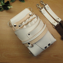 ライトグレー＆ホワイト　９丁差し　本革シザーケース　SCA-243/CHA ライトグレー＆ホワイト 9丁差し 本革シザーケース SCA-243/CHA