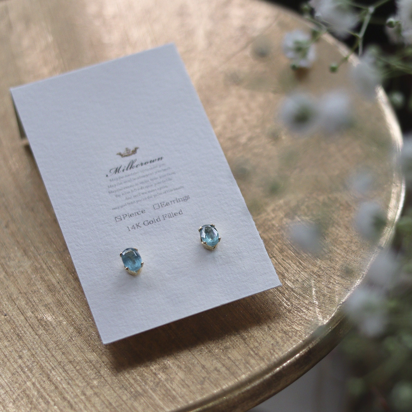 アクアカイヤナイトCadre classic 14KGFピアス 両耳用・6mm4mmオーバル