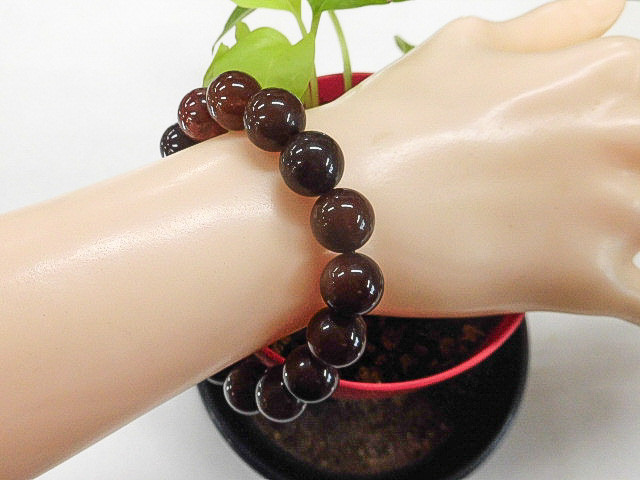 天然石 赤針ルチルクォーツ12.4～12.9mm玉ブレスレット 内周18.5cm 　　250720613