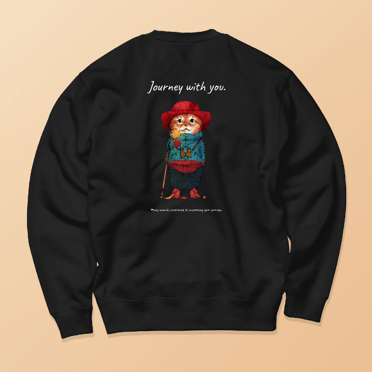 スタンダード スウェット「Journey with you ハイキングに付いてきたネコ」しっかりコットン生地/送料無料