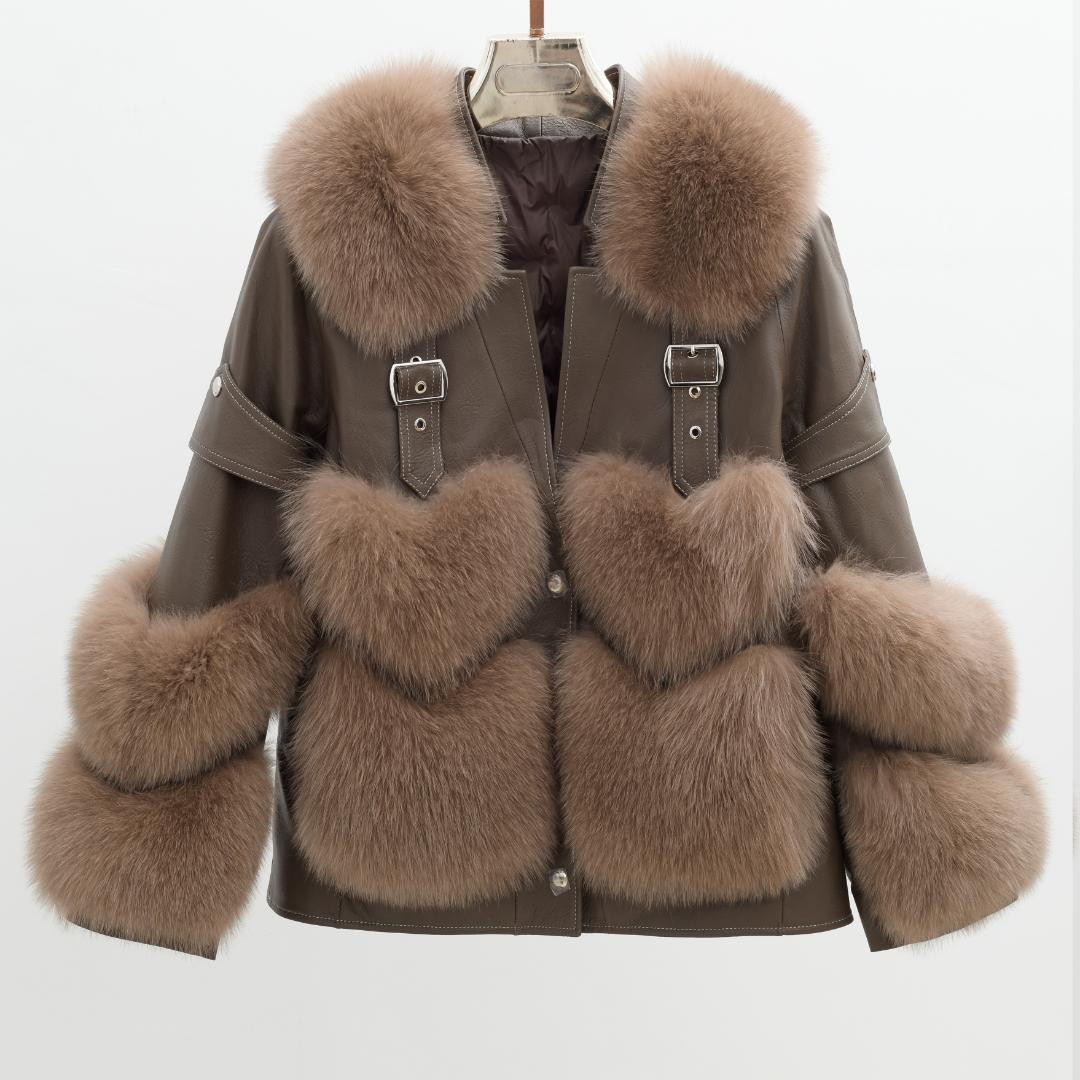 新品★最高級↑フォックス &羊革 &ダウンコートライダースジャケット 毛皮ファー