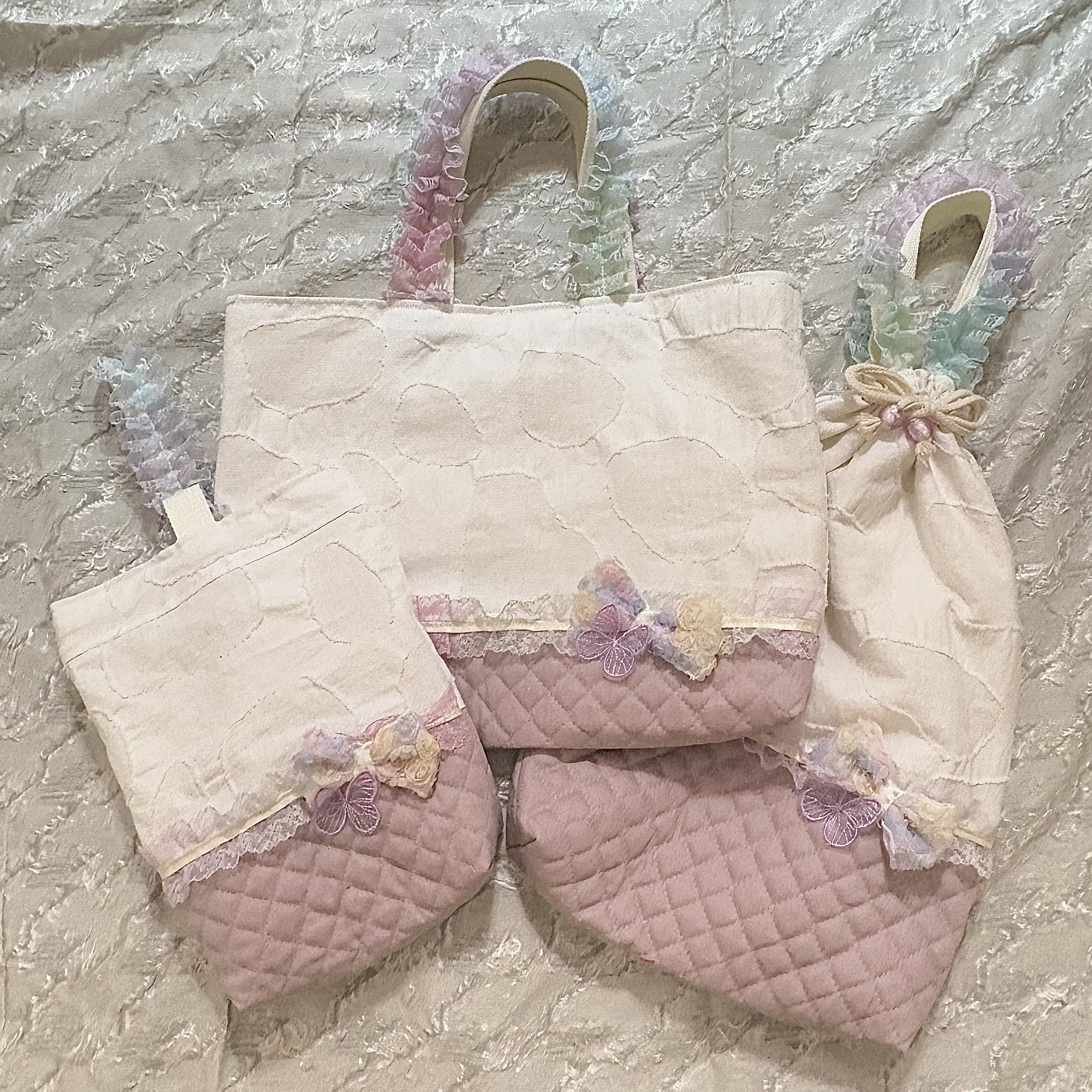 【入園入学3点セット】☆レッスンバッグ・シューズバッグ・体操服入れ☆手染めレース