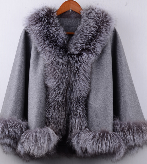 カシミヤ100% フォックスファーポンチョ カシミヤ100%○極美品○2way