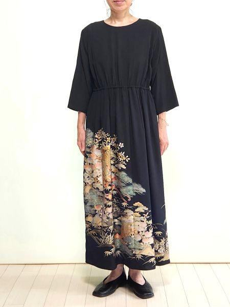 きものリメイク黒留袖アンサンブル　御所車文様　М～L