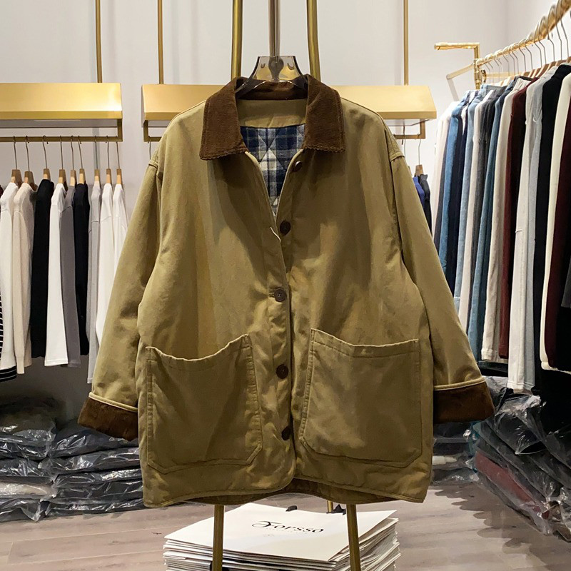 レディース 中綿ジャケット ワークスタイル 襟付き 配色 厚手 防寒 アウター