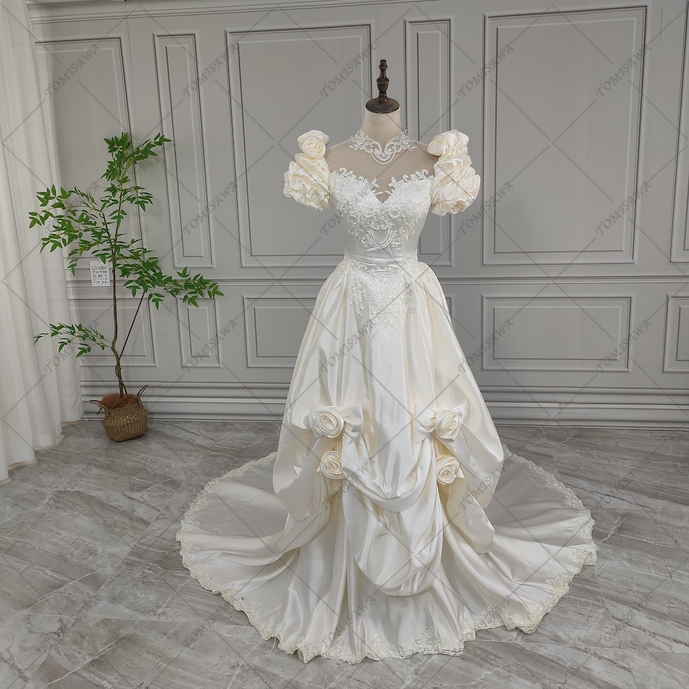 レトロ 上品 ウェディングドレス 二次会 結婚式 旅行撮影ドレス F591-1