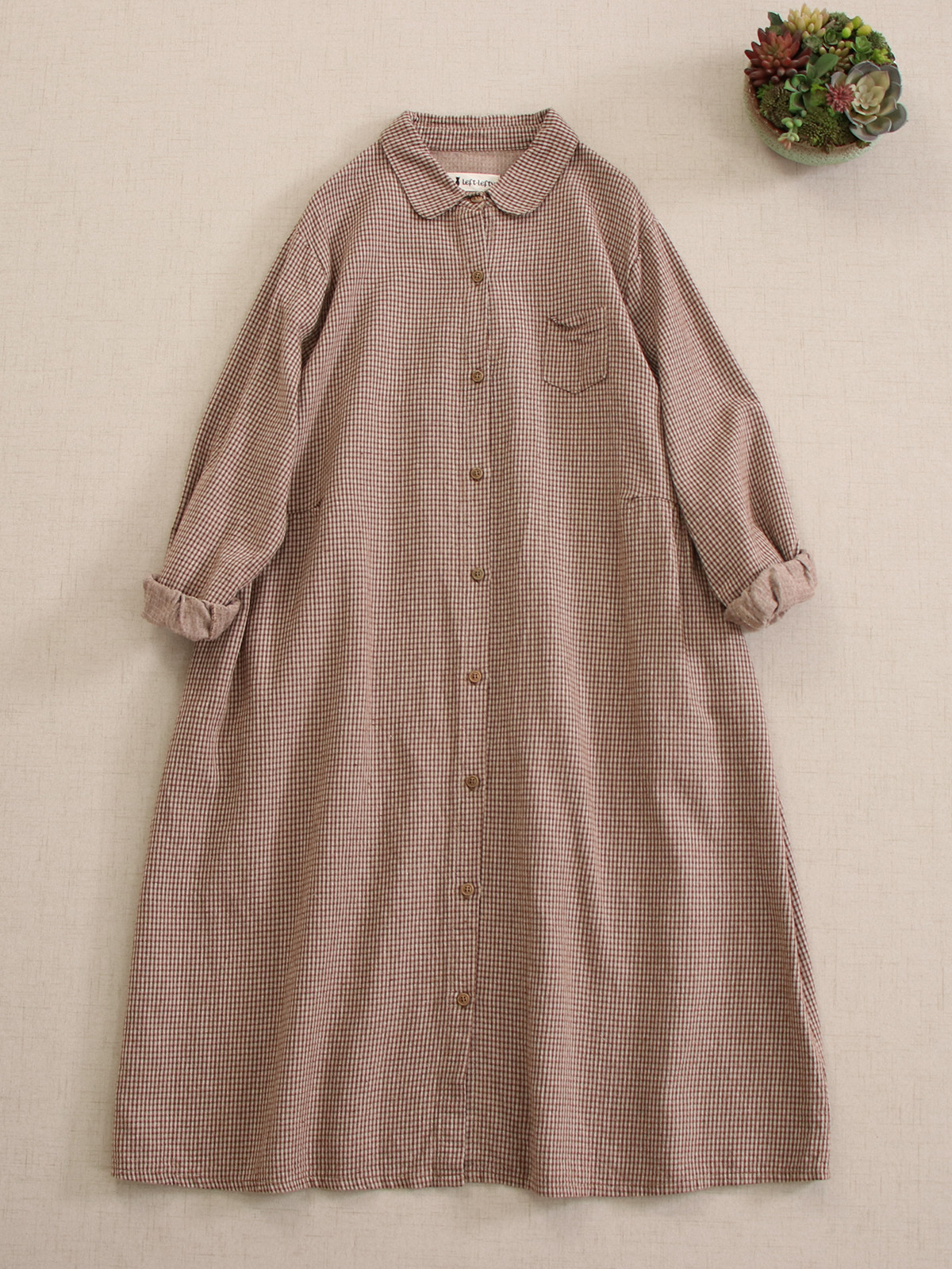 秋冬新作 チェック柄 ロングスリーブワンピース ルーズプラスサイズ 万能款 スリム効果付き オーバーサイズシャツドレス