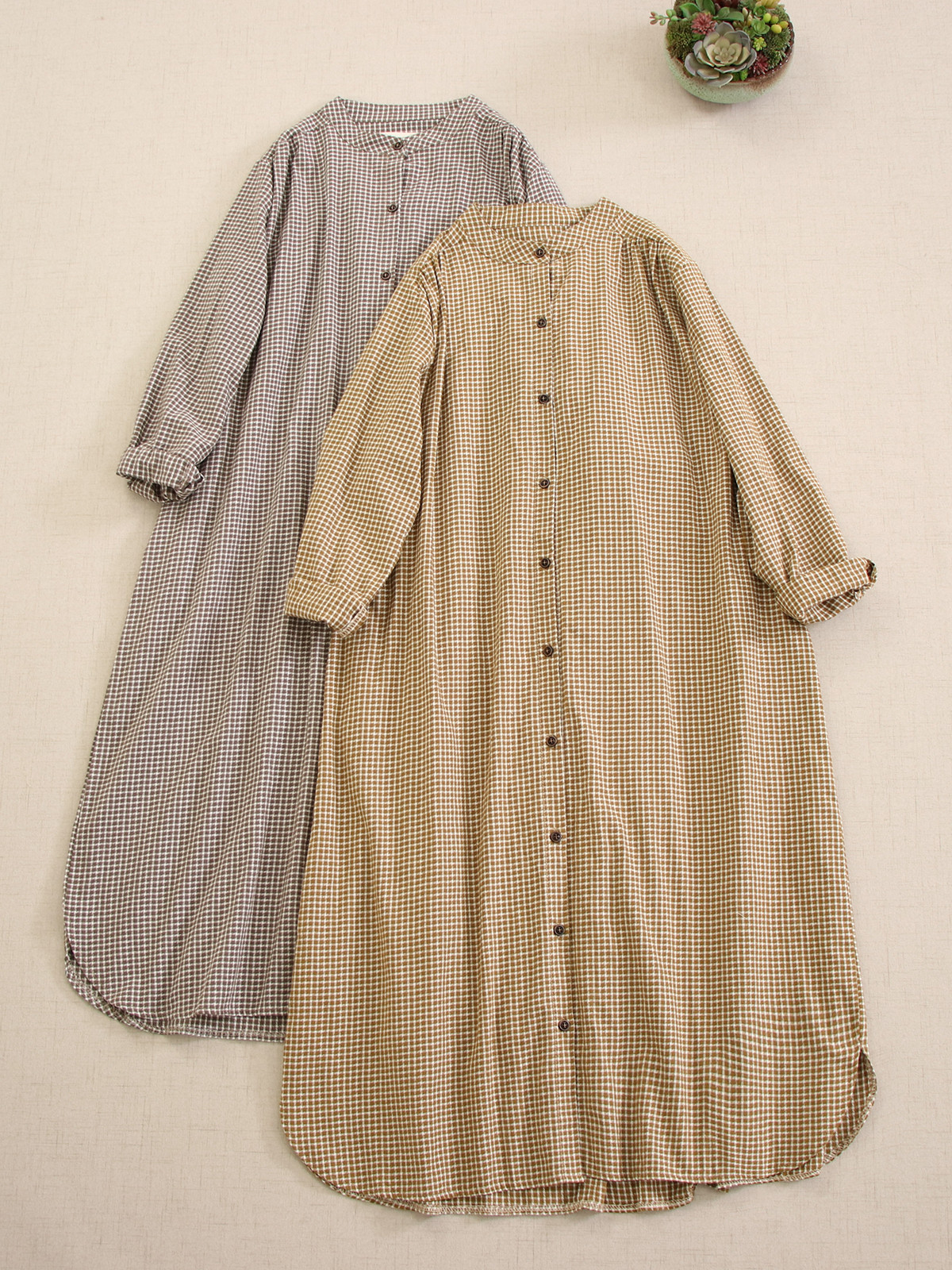 秋冬新作 チェック柄 ラウンドネック ロングスリーブ カーディガンワンピース ルーズプラスサイズ スリム効果 フィギュア