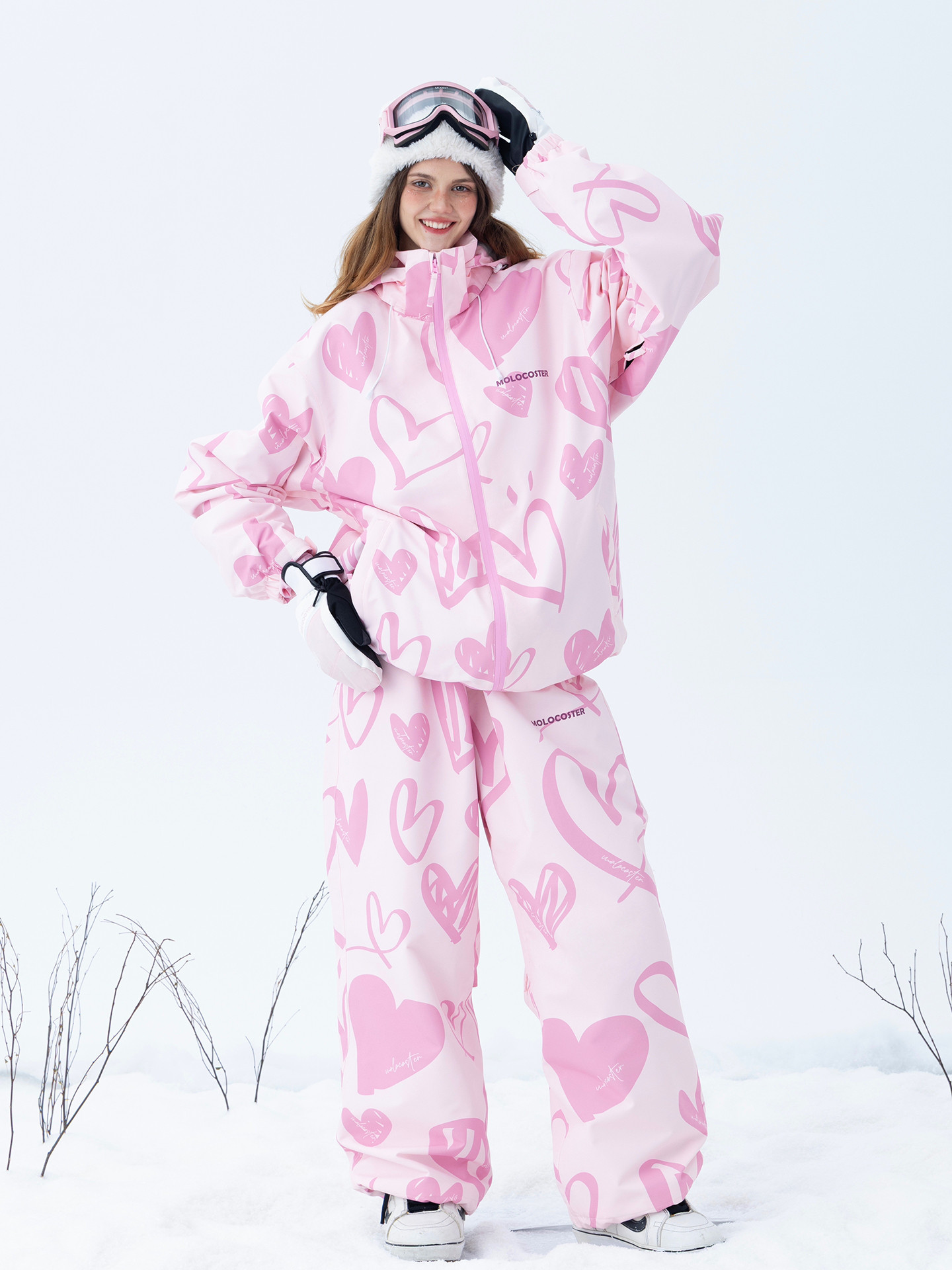 25-26秋冬限定 スノーボードウェア 3L防水 ピンク 上下セット ジャケット パンツ メンズ レディース SN033