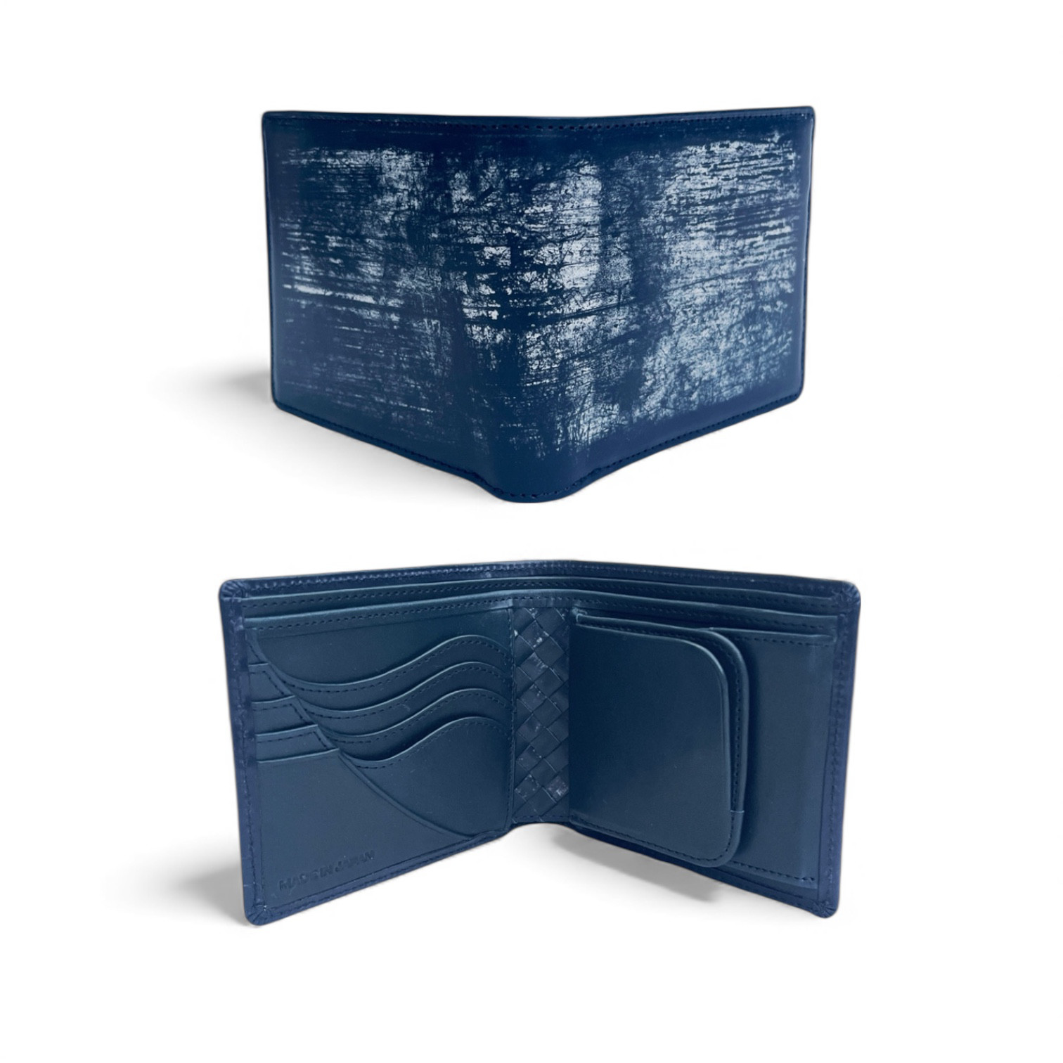 "名入れ可能" 番外編 "Basic"アートウォレット  英国産ブライドルレザー×日本産オイルヌメ革<Navy>