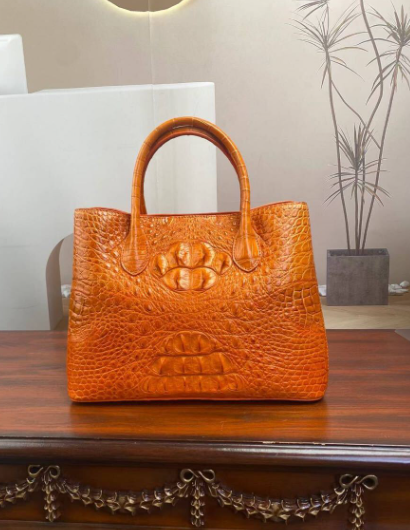 クロコダイル レザー ハンドバッグ ワニ革 トートバッグオレンジ色