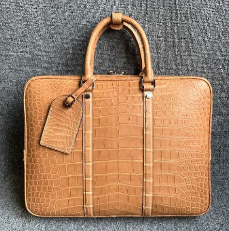 ワニ革 ブリーフケース クロコダイルレザー 手揚げバッグ 書類かばん A4/PC対応 メンズ 男性 通勤 ビジネスバッグ