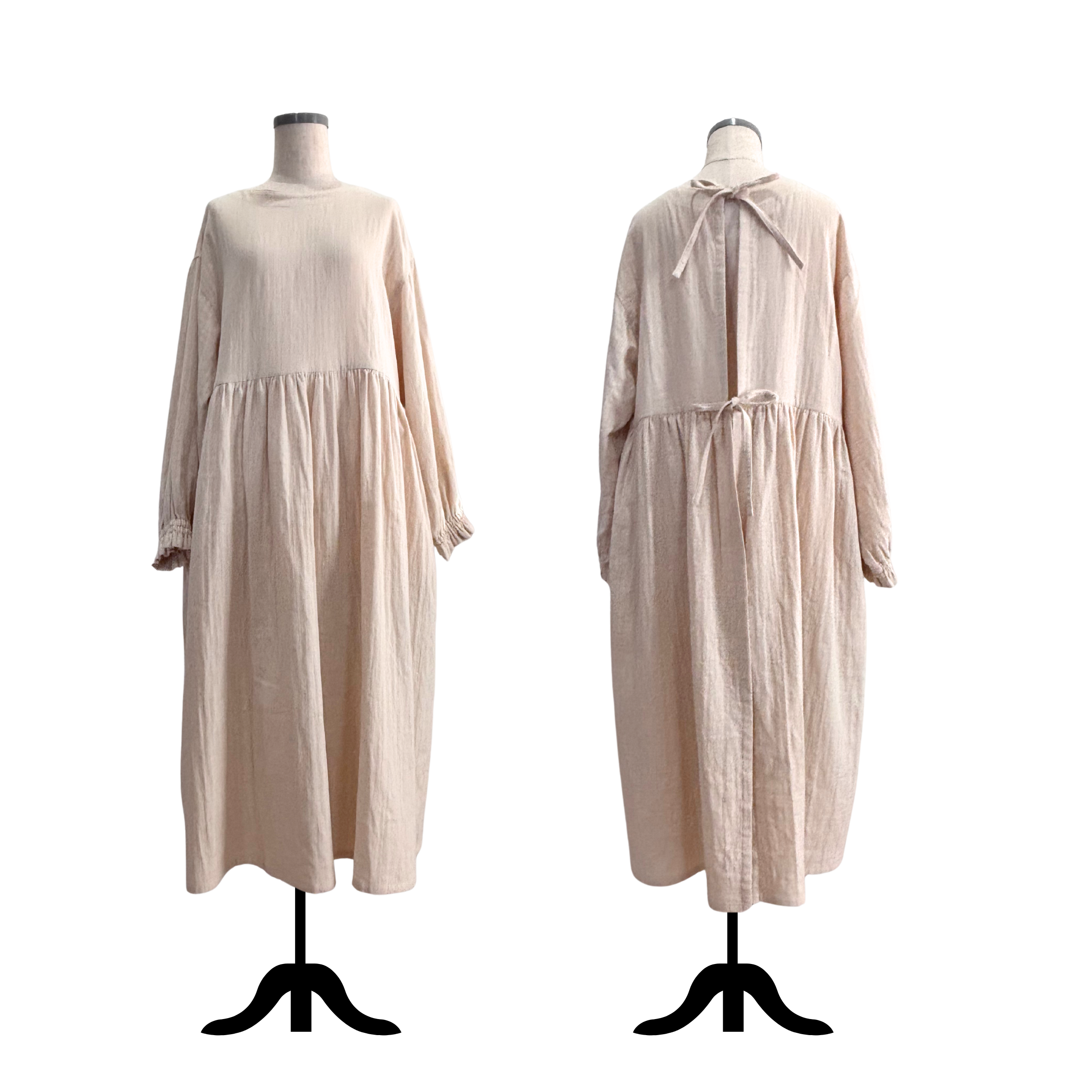 割烹着ワンピース✴︎肌触り最高✴︎ダブルガーゼ✴︎まるでリネン✴︎ナチュラル✴︎アイボリー