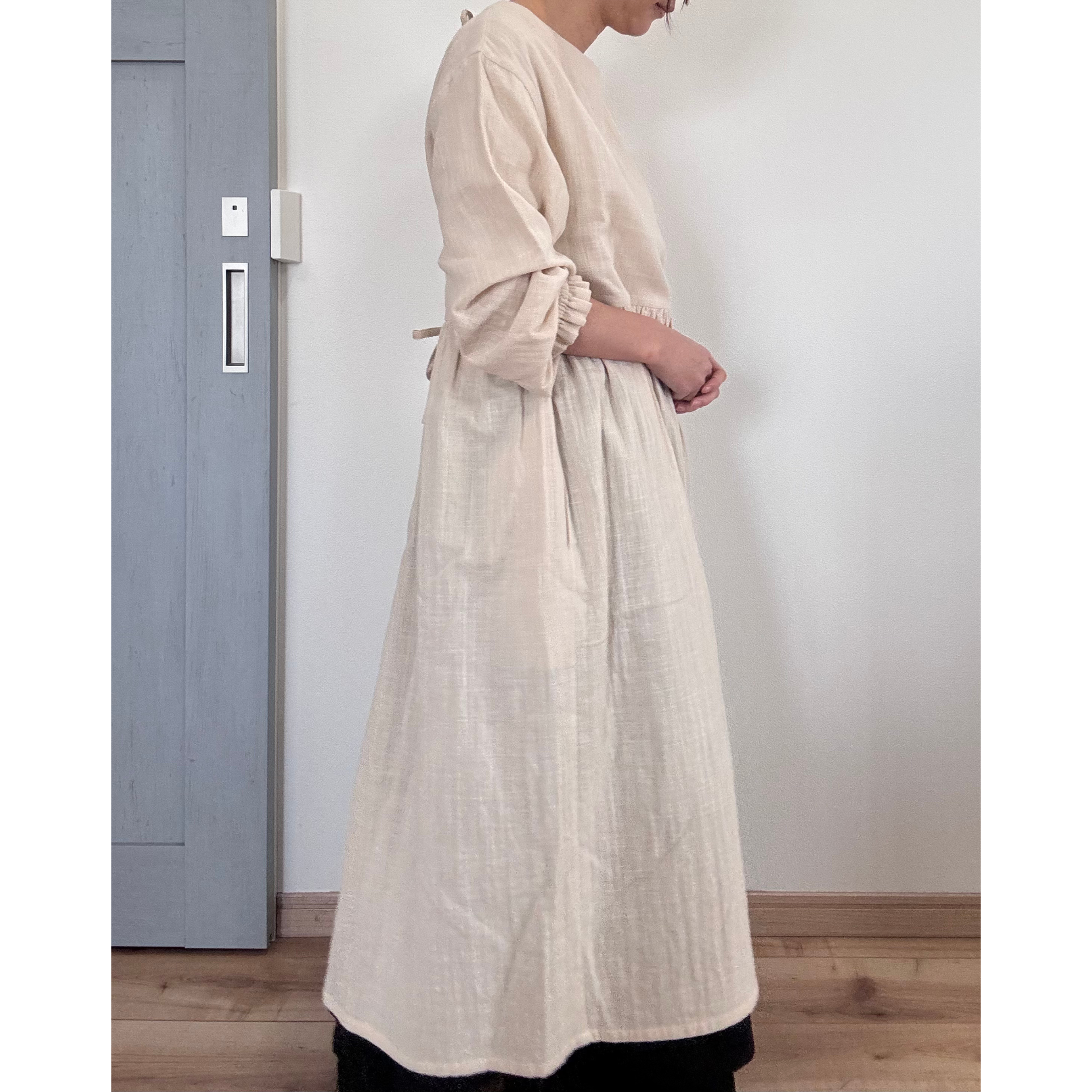 割烹着ワンピース✴︎肌触り最高✴︎ダブルガーゼ✴︎まるでリネン✴︎ナチュラル✴︎アイボリー