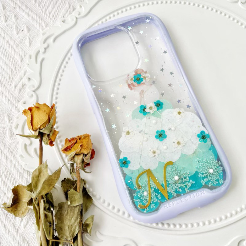 iFace風押し花スマホケース、紫陽花（あじさい）、iPhone全機種対応、手帳型、iPhone17、iPhoneAir