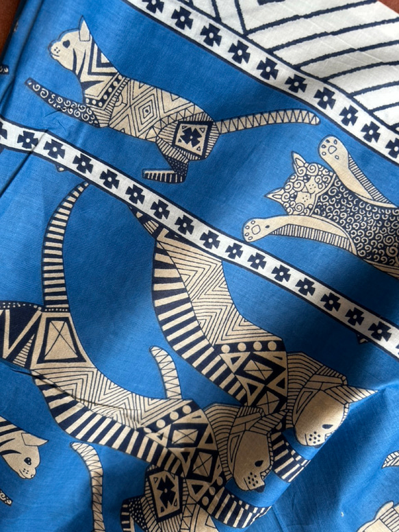 【再販】インド綿大判ストール/ドゥパタ 猫ちゃん BLUE 1枚目の画像