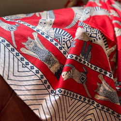 【再販】インド綿大判ストール/ドゥパタ 猫ちゃん Red 1枚目の画像