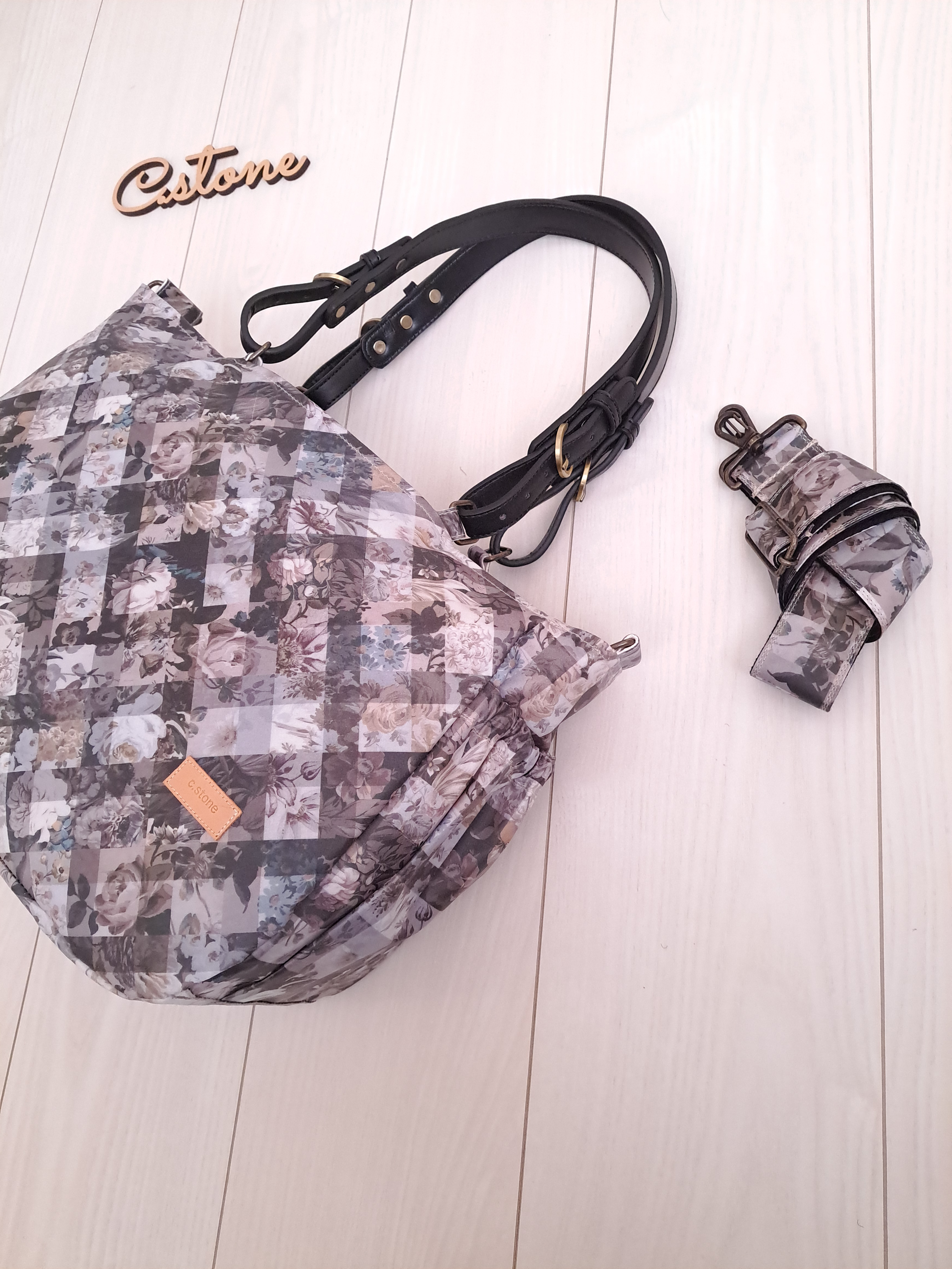 ラスト1点　 ポケットいっぱい通勤バッグ　リバティ　タナローンラミ　アーカイブギンガム　グレージュ共布ショルダー紐別売☆