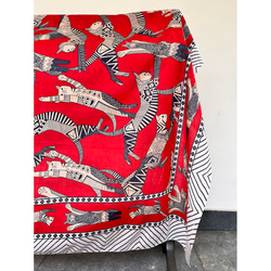 【11/30発送】インド綿大判ストール/ドゥパタ 猫ちゃん 朱色 再販 5枚目の画像