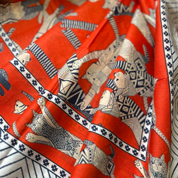 【11/30発送】インド綿大判ストール/ドゥパタ 猫ちゃん 朱色 再販 1枚目の画像