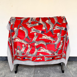 【11/30発送】インド綿大判ストール/ドゥパタ 猫ちゃん 朱色 再販 4枚目の画像