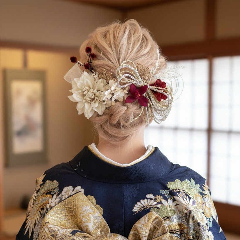 成人式髪飾り【金箔付き】和装　結婚式　成人式　卒業式　振袖　ヘッドドレス