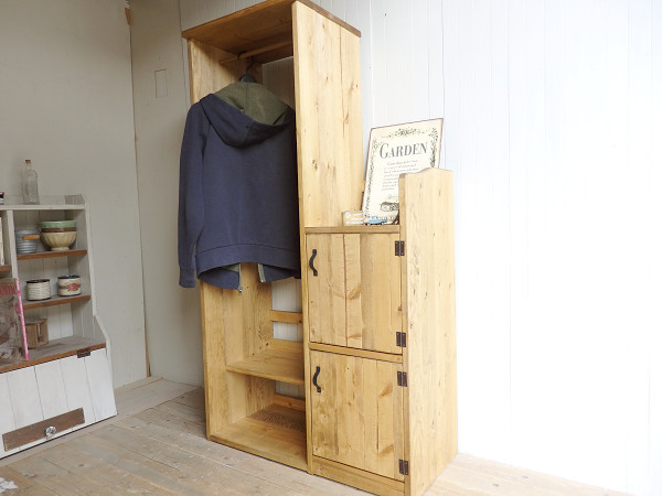 ※送料がかなり安くなりました！オーダー可！奥行356mm2扉ハンガーラックナチュラルブラウン天然木●受注製作