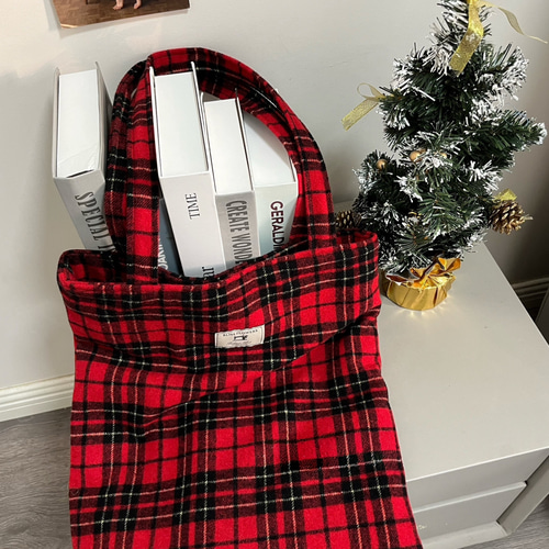 冬限定❄️赤チェック トートバッグ（大容量・A4対応）ウール混素材