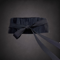 献上柄 刺繍帯 サッシュベルト リボン ウエスト 58〜90cm リボン 黒白 71105 4枚目の画像