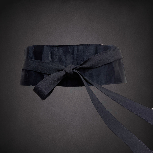 献上柄 刺繍帯 サッシュベルト リボン ウエスト 58〜90cm リボン 黒白 71105 4枚目の画像