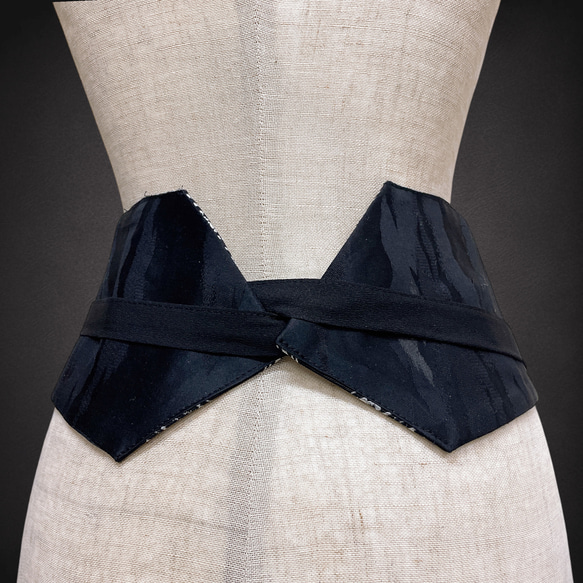 献上柄 刺繍帯 サッシュベルト リボン ウエスト 58〜90cm リボン 黒白 71105 5枚目の画像