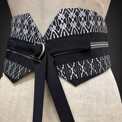 献上柄 刺繍帯 サッシュベルト リボン ウエスト 58〜90cm リボン 黒白 71105 9枚目の画像