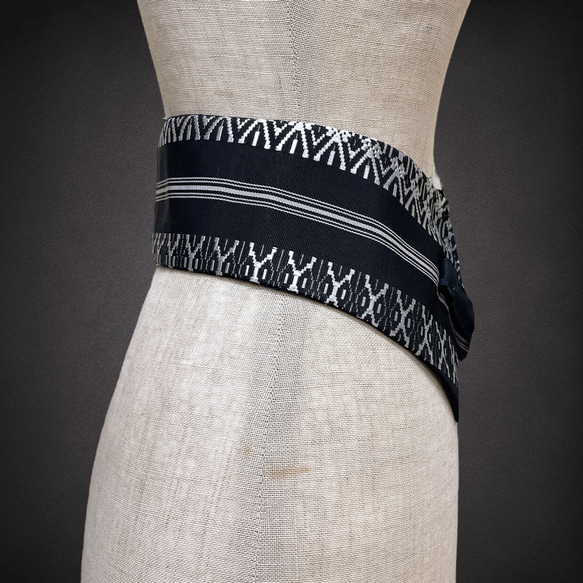 献上柄 刺繍帯 サッシュベルト リボン ウエスト 58〜90cm リボン 黒白 71105 8枚目の画像