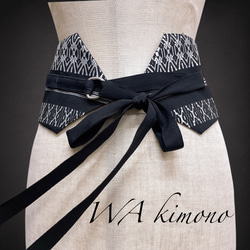献上柄 刺繍帯 サッシュベルト リボン ウエスト 58〜90cm リボン 黒白 71105 11枚目の画像